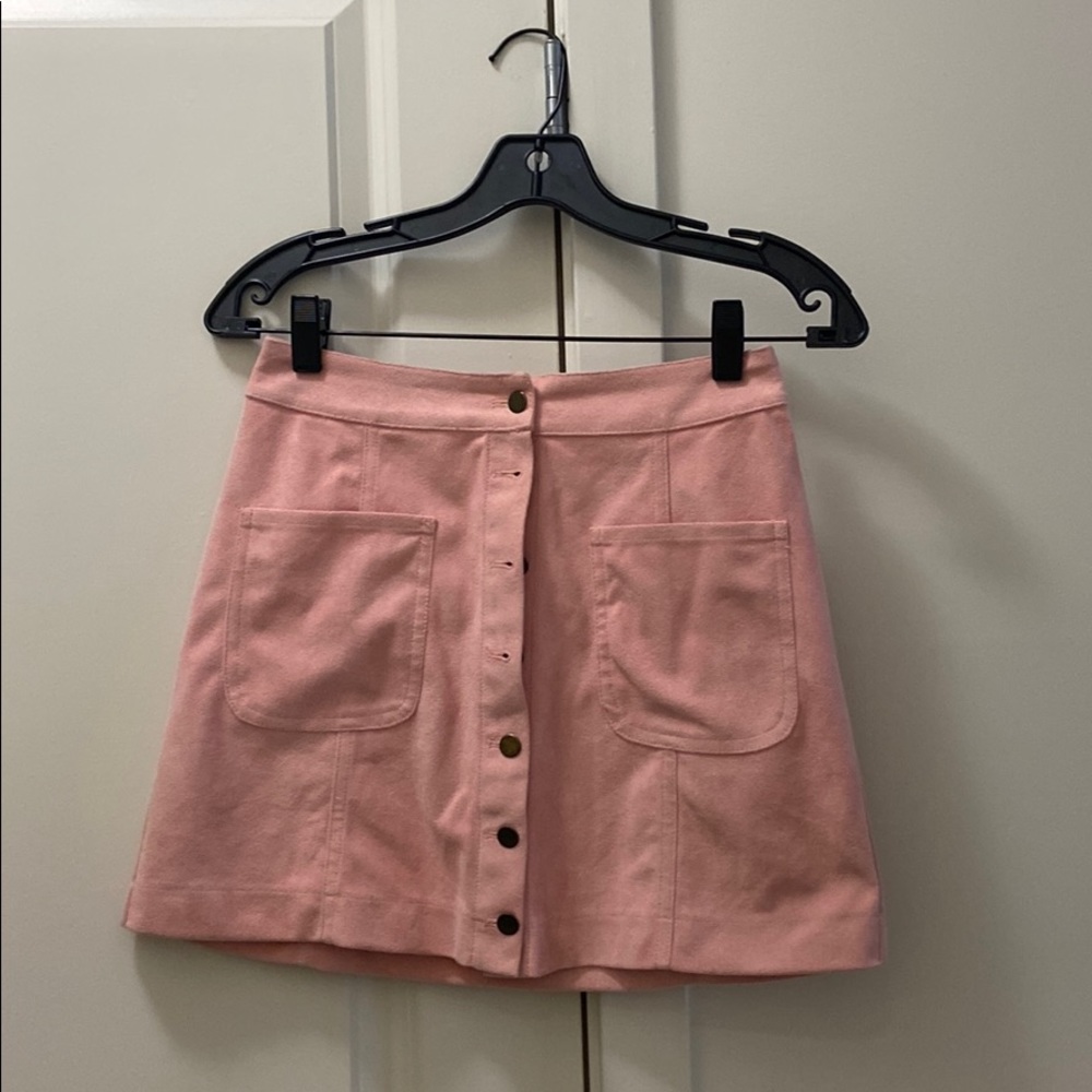 Cotton candy pink suede skirt